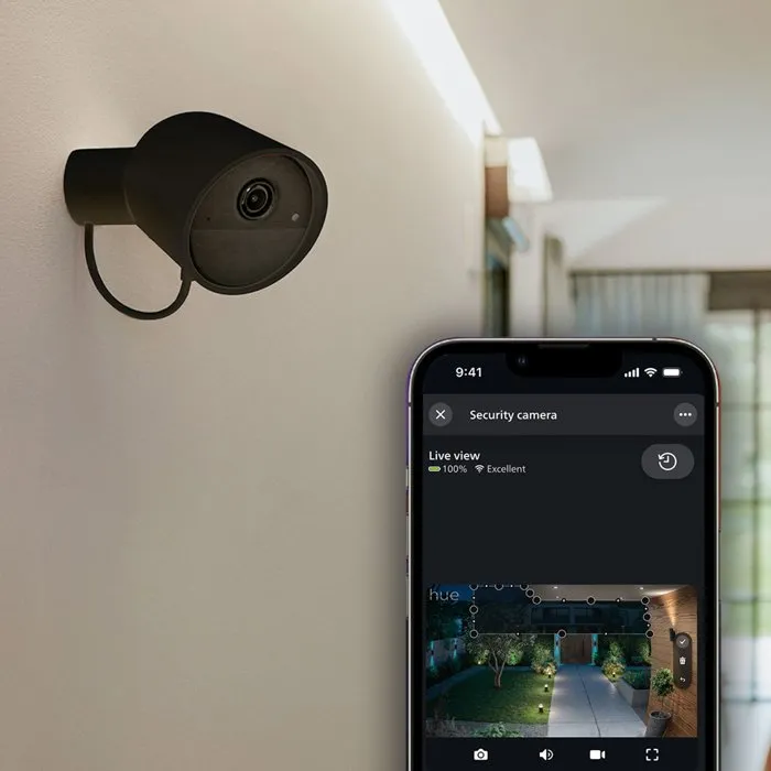 Philips Hue - Caméra de sécurité connectée extérieure filaire - Vision nocturne - Résolution 2K - Noir