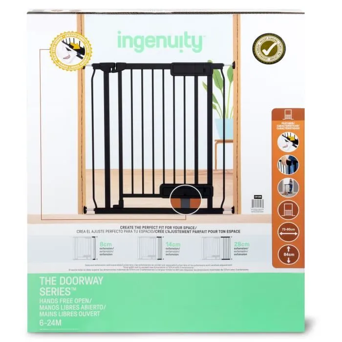 Ingenuity Barrière de Sécurité Escalier pour Enfants et Animaux, Ouverture Main ou Pied, 73-80 cm de Largeur, 84 cm de Hauteur, Montage par Pression ou Fixation Ingenuity Barrière de Sécurité Escalier pour Enfants et Animaux, Ouverture Main ou Pied, 73-80 cm de Largeur, 84 cm de Hauteur, Montage par Pression ou Fixation