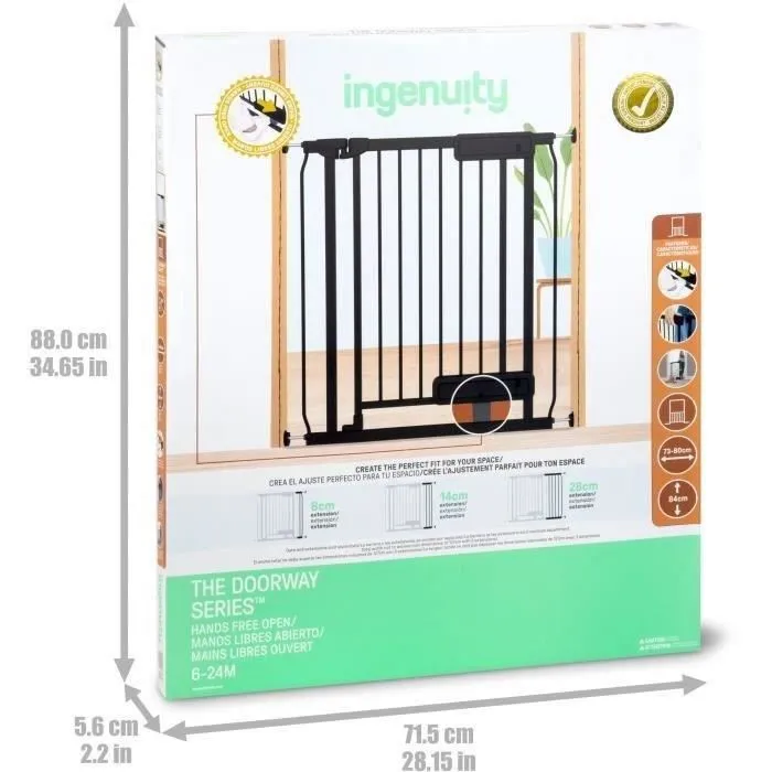 Ingenuity Barrière de Sécurité Escalier pour Enfants et Animaux, Ouverture Main ou Pied, 73-80 cm de Largeur, 84 cm de Hauteur, Montage par Pression ou Fixation Ingenuity Barrière de Sécurité Escalier pour Enfants et Animaux, Ouverture Main ou Pied, 73-80 cm de Largeur, 84 cm de Hauteur, Montage par Pression ou Fixation