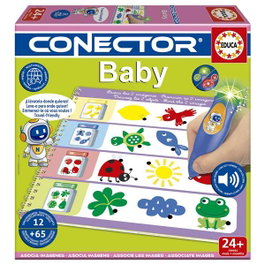 Educa - Jeu éducatif électronique Conector Baby avec 6 planches et 12 thèmes, stylet avec lumières et sons - Multilingue (Espagnol, Français, Anglais, Portugais)