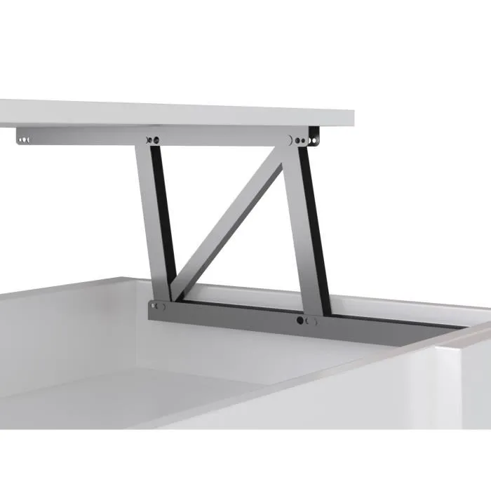 Happy Table basse relevable - Design contemporain en bois FSC blanc mat - Plateau relevable et étagère - Dimensions : 100 x 50 x 44.6 cm