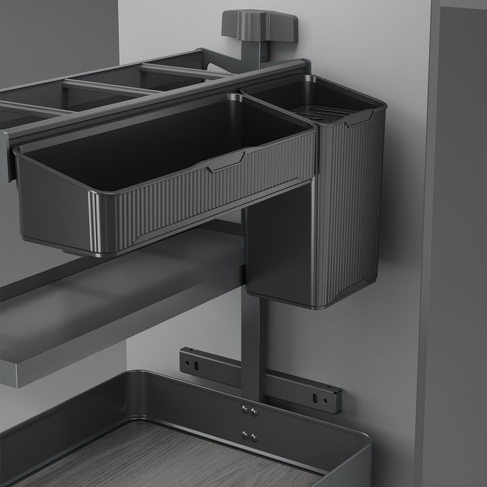 Emuca Chariot extractible avec paniers et accessoires Harmony avec fermeture à amortie, Module largeur 400mm hauteur 700mm, Acier et Bois, Gris anthracite