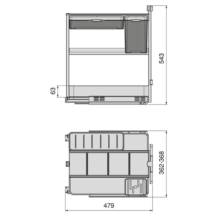 Emuca Chariot extractible avec paniers et accessoires Harmony avec fermeture à amortie, Module largeur 400mm hauteur 700mm, Acier et Bois, Gris anthracite