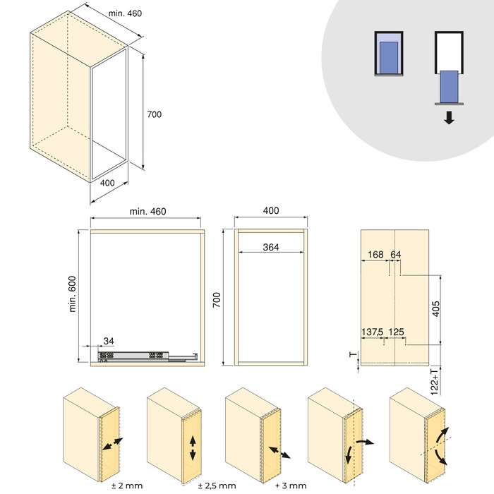 Emuca Chariot extractible avec paniers et accessoires Harmony avec fermeture à amortie, Module largeur 400mm hauteur 700mm, Acier et Bois, Gris anthracite