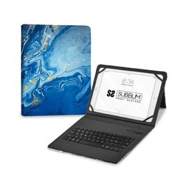 Subblim Étui et Clavier Bluetooth Espagnol pour Tablette 11 Pouces, Fond Azur Marbre, Bluetooth 5.2, Rechargeable