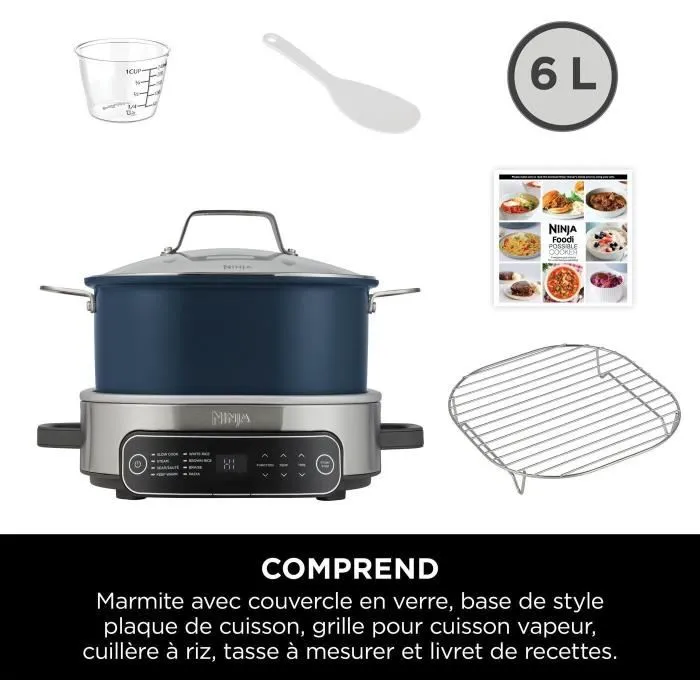 Ninja Foodi MC1101EU - Multicuiseur 8-en-1 avec mijoteuse, cuiseur à riz et cuiseur vapeur - 6 Litres - 8 programmes de cuisson