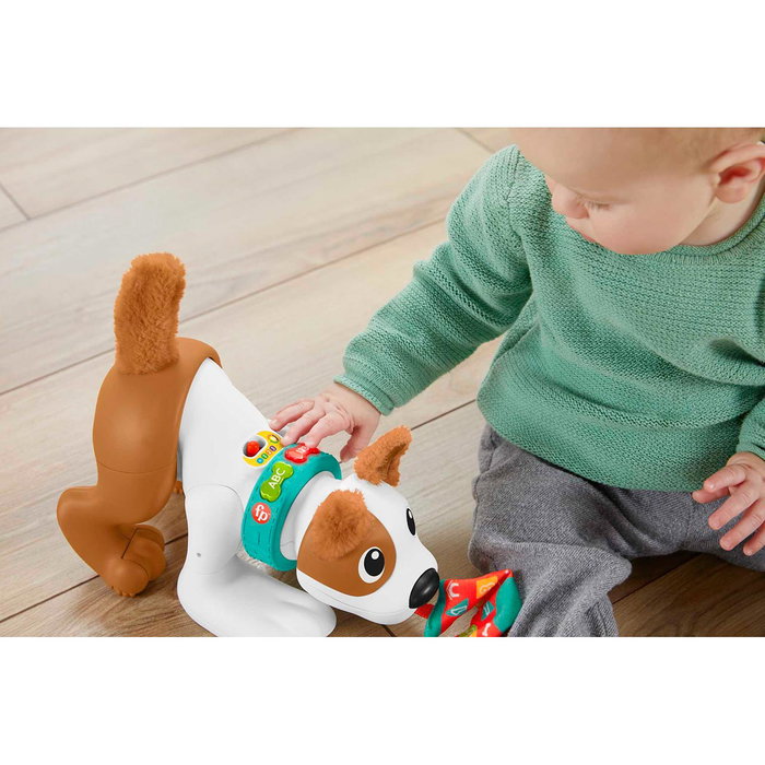 Fisher-Price Perrito Gatea Y Juega Conmigo Hgy57 - Jouet d'éveil interactif pour bébé, chien qui rampe avec lumières et musique, de 6 mois et plus