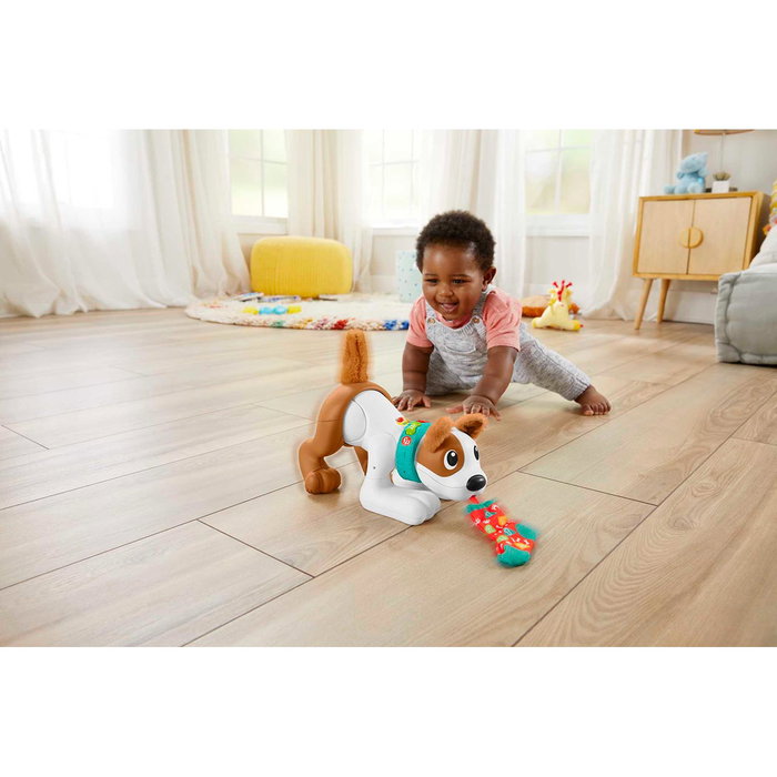 Fisher-Price Perrito Gatea Y Juega Conmigo Hgy57 - Jouet d'éveil interactif pour bébé, chien qui rampe avec lumières et musique, de 6 mois et plus