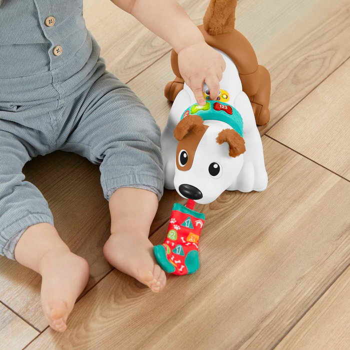 Fisher-Price Perrito Gatea Y Juega Conmigo Hgy57 - Jouet d'éveil interactif pour bébé, chien qui rampe avec lumières et musique, de 6 mois et plus