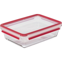 Emsa Clip&Close Contenant de conservation en verre carré 2 L, Transparent / Rouge