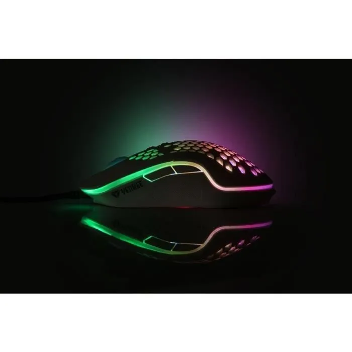 Yenkee YMS 3030WE Souris de Jeu SHOTGUN, Ultra Légère 75g, 6400 DPI, Rétroéclairage RVB, 7 Boutons Programmables, Capteur IC 6651, USB