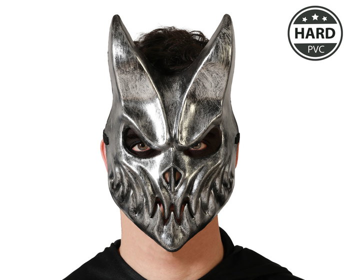 Masque de Lapin Démoniaque Argenté avec Design Agressif en PVC Rigide Masque de Lapin Démoniaque Argenté avec Design Agressif en PVC Rigide