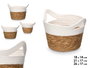 Giftdecor Lot de 3 corbeilles rondes avec anses blanc et naturel 16 cm haut, grand 26x20 cm (Set de 8)