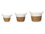 Giftdecor Lot de 3 corbeilles rondes avec anses blanc et naturel 16 cm haut, grand 26x20 cm (Set de 8)