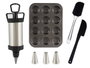 Kinvara Set de pâtisserie avec moule, poche à douille et spatule 5x22x31 cm Noir (Set de 12)