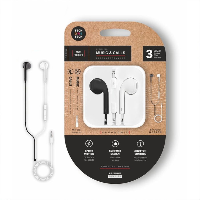 Tech One Tech Eartech B&W - Écouteurs intra-auriculaires avec Minijack 1,2 m Tech One Tech Eartech B&W - Écouteurs intra-auriculaires avec Minijack 1,2 m