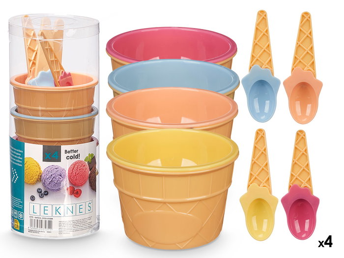 Leknes Set de 4 Coupes Glacées avec Cuillères Plastique PS 10x23x10 cm Bleu Rose Jaune Saumon (Set de 12) Leknes Set de 4 Coupes Glacées avec Cuillères Plastique PS 10x23x10 cm Bleu Rose Jaune Saumon (Set de 12)