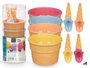 Leknes Set de 4 Coupes Glacées avec Cuillères Plastique PS 10x23x10 cm Bleu Rose Jaune Saumon (Set de 12)