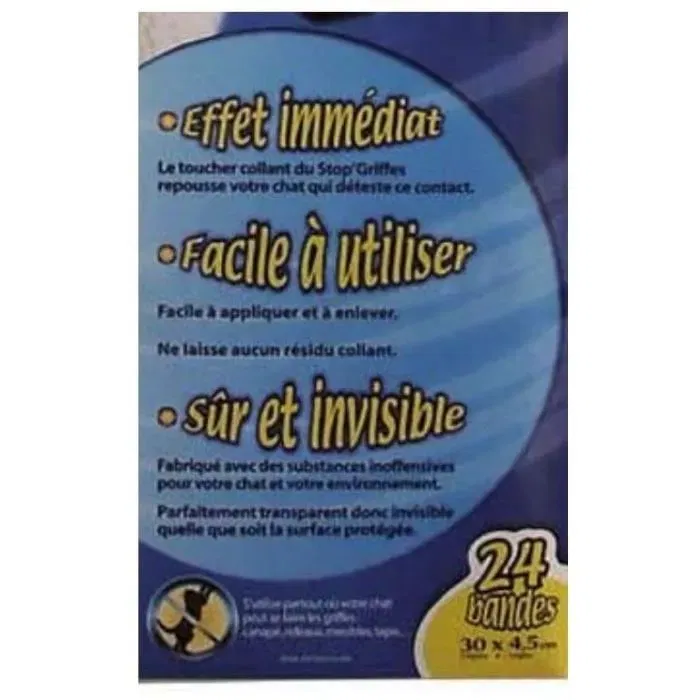 MUZO - Stop'Griffes - Lot de 24 bandes anti-griffes pour chat - Transparentes - Inoffensives pour les animaux et environnement