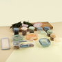 Quid Set de 6 Récipients Carrés en Plastique Modèle Minimal 5x5x6 cm Beige