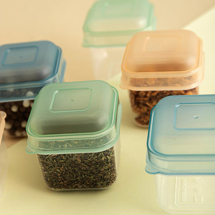 Quid Set de 6 Récipients Carrés en Plastique Modèle Minimal 5x5x6 cm Beige