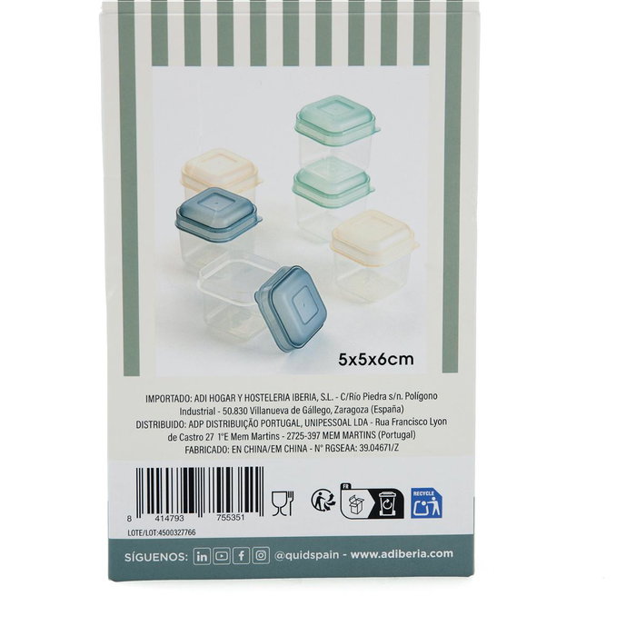 Quid Set de 6 Récipients Carrés en Plastique Modèle Minimal 5x5x6 cm Beige