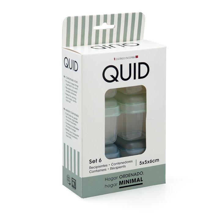 Quid Set de 6 Récipients Carrés en Plastique Modèle Minimal 5x5x6 cm Beige