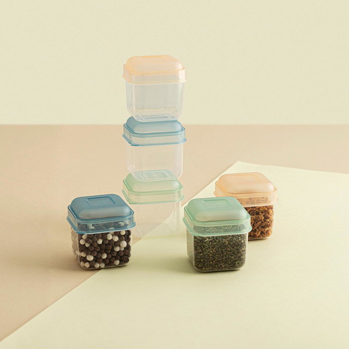 Quid Set de 6 Récipients Carrés en Plastique Modèle Minimal 5x5x6 cm Beige