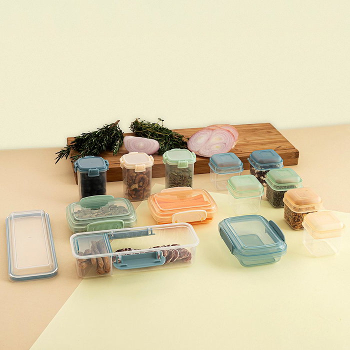 Quid Set de 6 Récipients Carrés en Plastique Modèle Minimal 5x5x6 cm Beige