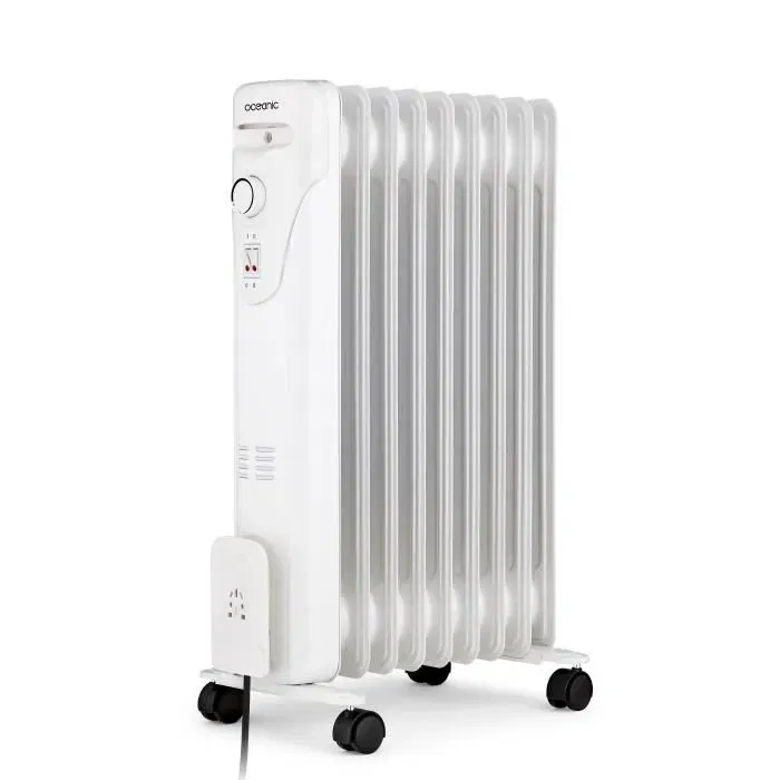 Oceanic Radiateur électrique bain d'huile 2000 Watts - 9 éléments - 3 puissances (800/1200/2000 W) - Mobile avec roulettes - Blanc