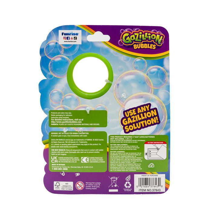 Gazillion Varita Ventilateur à Bulles Vortech Wand Réf. 37643 Funrise - Sécurisé sans pales, avec liquide à bulles inclus