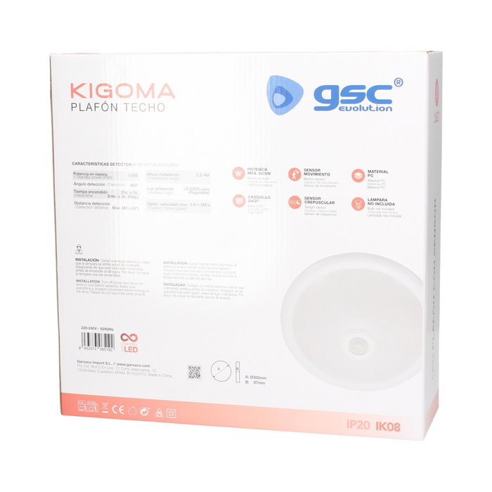 Plafonnier Kigoma avec capteur de mouvement et crépusculaire 2x25W LED E27 Plafonnier Kigoma avec capteur de mouvement et crépusculaire 2x25W LED E27
