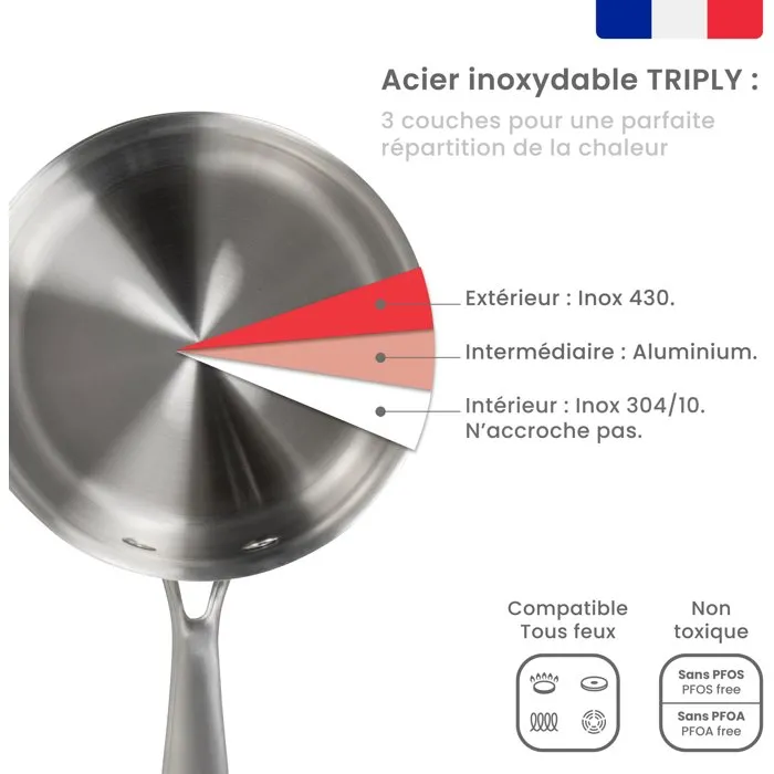 Livoo Casserole inox 16 cm MEP163 Triply sans PFAS Livoo Casserole inox 16 cm MEP163 Triply sans PFAS