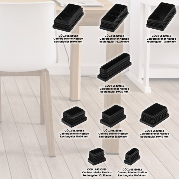 WOLFPACK LINEA PROFESIONAL Embouts de protection rectangulaires en plastique Noir 80x40 mm (Lot de 100)