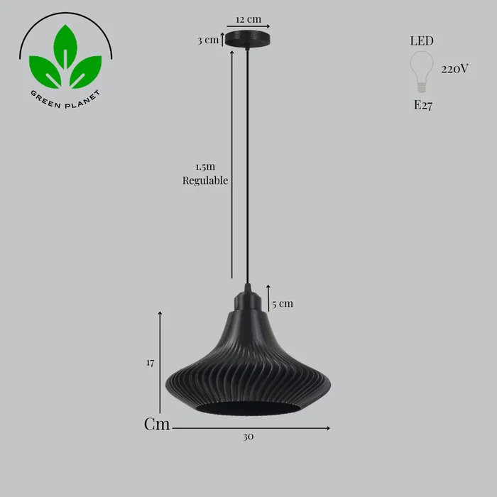 Lampe Suspendue Vita Noir / Noir Fleur / Câble Noir Design Polyvalent Minimaliste Pour Salon, Salle À Manger, Chambre, Restaurant