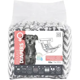 M PETS DIAPERS Couches pour chienne taille M (30-42,5 cm) 4-10 kg avec indicateur d'humidité et protection 12h - Lot de 10