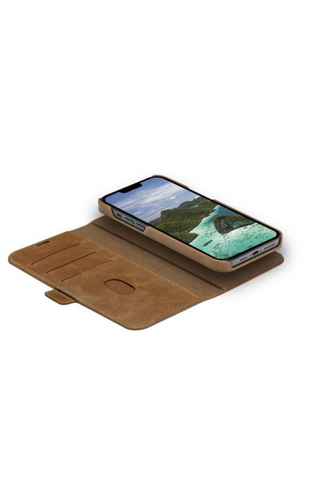 dbramante1928 Lynge Étui Portefeuille pour iPhone 14 Plus en Cuir Pleine Fleur Détachable, Protection Chocs, Chargement Sans Fil, Blocage RFID, Tan