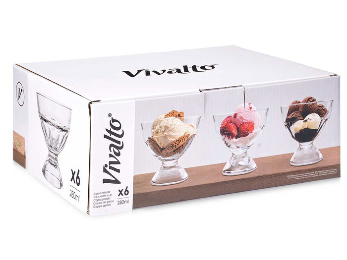 Vivalto Copa à Glace en Verre avec Pied Transparente 11.5x10.5x11.5 cm (Set de 24)