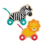 Fisher-Price JFN19 - Pack de 2 animaux à pousser en bois (lion et zèbre) avec queue en silicone, jouet d'éveil pour enfants à partir de 12 mois