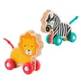 Fisher-Price JFN19 - Pack de 2 animaux à pousser en bois (lion et zèbre) avec queue en silicone, jouet d'éveil pour enfants à partir de 12 mois