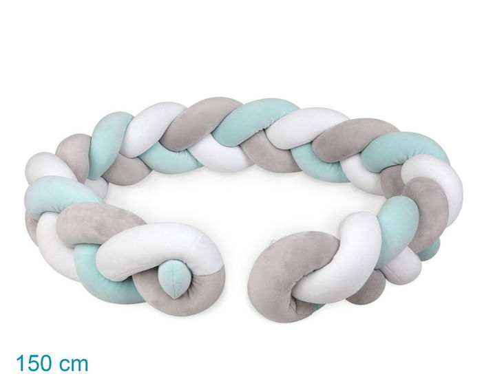 KioKids Protector de lit bébé et crible en tresse pour cribble et lit 1,50 mètres avec garniture bleu et gris, idéal chichonera et sécurité KioKids Protector de lit bébé et crible en tresse pour cribble et lit 1,50 mètres avec garniture bleu et gris, idéal chichonera et sécurité