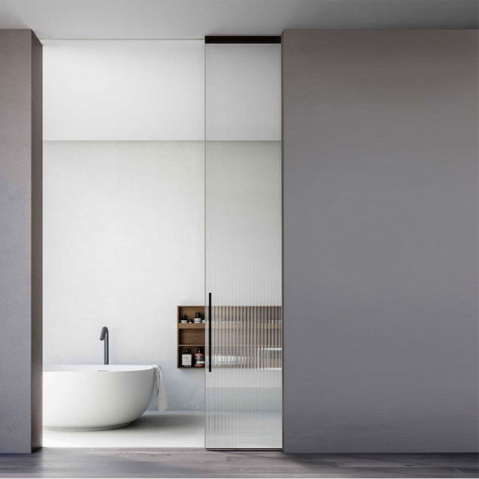 KLEIN Lite Glass+ T - Système de quincaillerie pour portes coulissantes en verre, finition argent mat, épaisseur 10 mm, avec fermeture amortie (Set de 2)