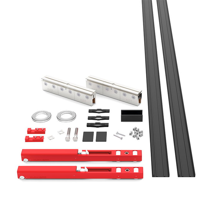 KLEIN Lite Glass+ T - Système de quincaillerie pour portes coulissantes en verre, finition argent mat, épaisseur 10 mm, avec fermeture amortie (Set de 2)
