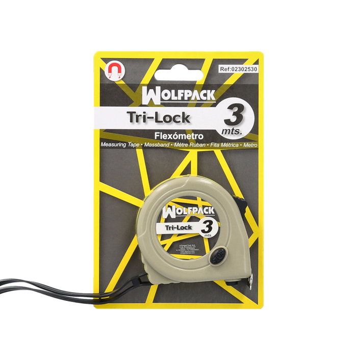 WOLFPACK LINEA PROFESIONAL Mètre déroulant jaune 3 mètres avec blocage WOLFPACK LINEA PROFESIONAL Mètre déroulant jaune 3 mètres avec blocage