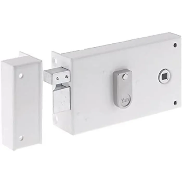 Yale YAH37G - Serrure en applique horizontale à fouillot, sécurité Niveau 2, blanc, 2 clés, version gauche pour grille et portail