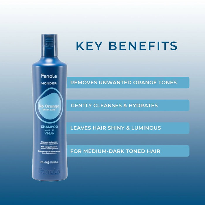 Fanola Wonder No Orange Shampoo Wonder - Shampooing neutralisant reflets orangés pour cheveux blancs et décolorés - Effet Icy Blue - Flacon 350 ml