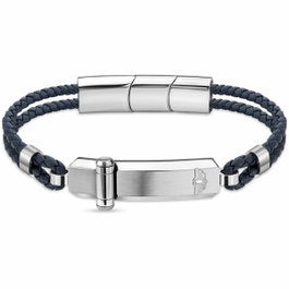 Police Bracelet en cuir bleu Taille L