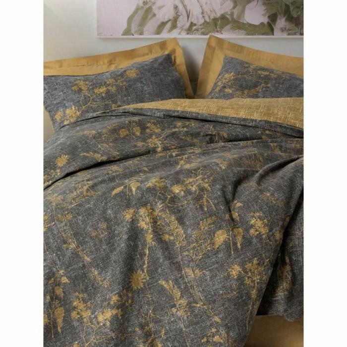 Parure de lit en coton renforcé Moutarde - 1 housse de couette 220 x 240 cm + 2 taies d'oreiller 60 x 60 cm