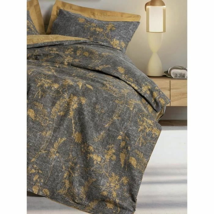 Parure de lit en coton renforcé Moutarde - 1 housse de couette 220 x 240 cm + 2 taies d'oreiller 60 x 60 cm