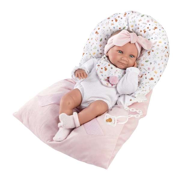 Llorens - Poupée Tina Nouveau-né en vinyle avec sac rose - 40 cm - Produit en langue espagnole